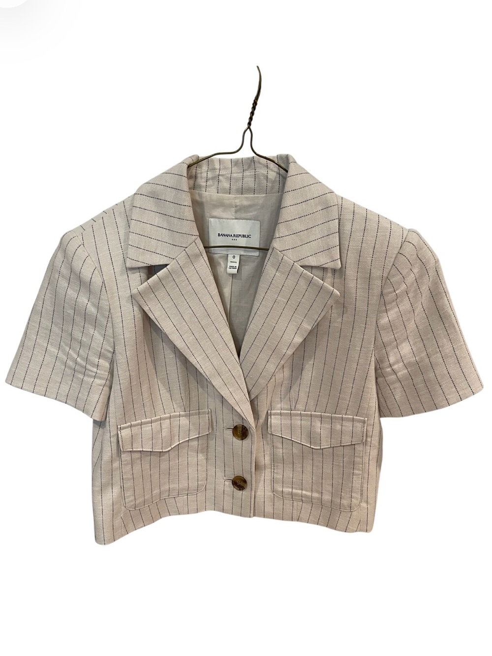 Pinstripe Short-Sleeve Crop Blazer